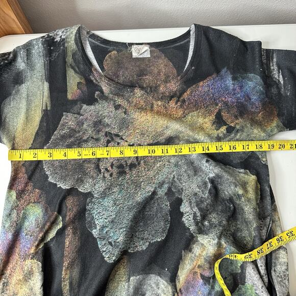 Et Lois Top Shirt Womens Small Multicolor Floral Art Brushed Knit Boxy Oversized - Picture 7 of 9